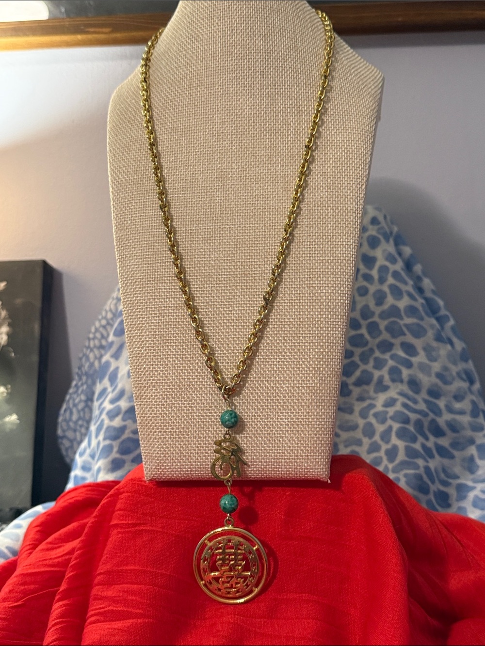 Lilly Pulitzer Double Happiness Pendant Necklace Gold Turquoise